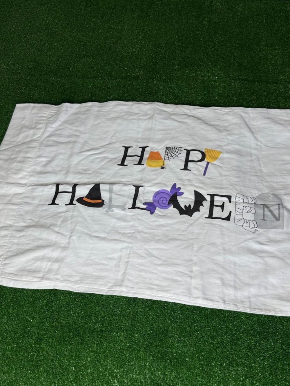 Candy Corn Lane Halloween Pillowcase 100% Cotton White Graphic Standard 28.5x19